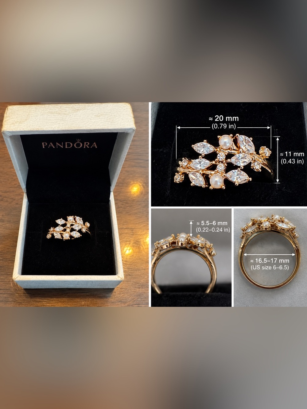 Luminous Leaves Ring Gold & White Statement Ring Like New